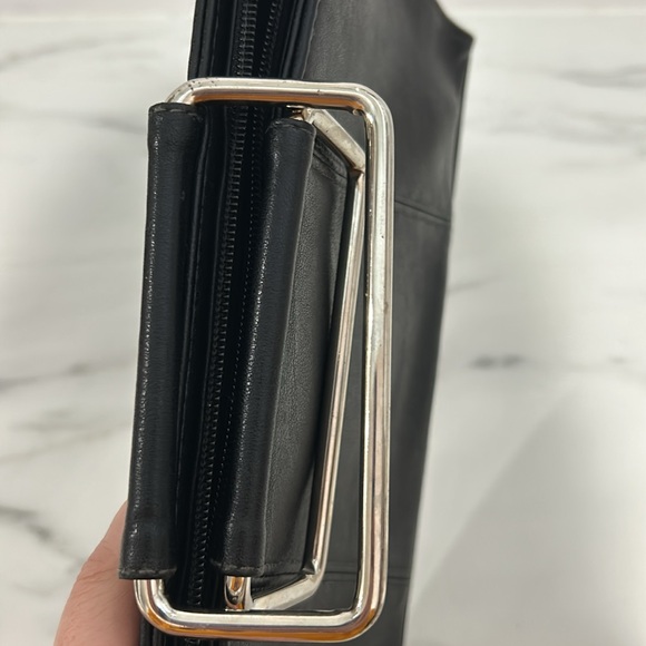 Handbag Clutch Purse Bag Metal Handle Rectangle Giannini Black zipper top - Picture 15 of 17